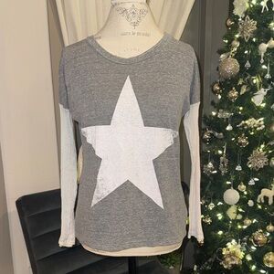 Vintage Havana Gray Tee White Star Mesh Long Sleeve Women’s Casual Top Medium